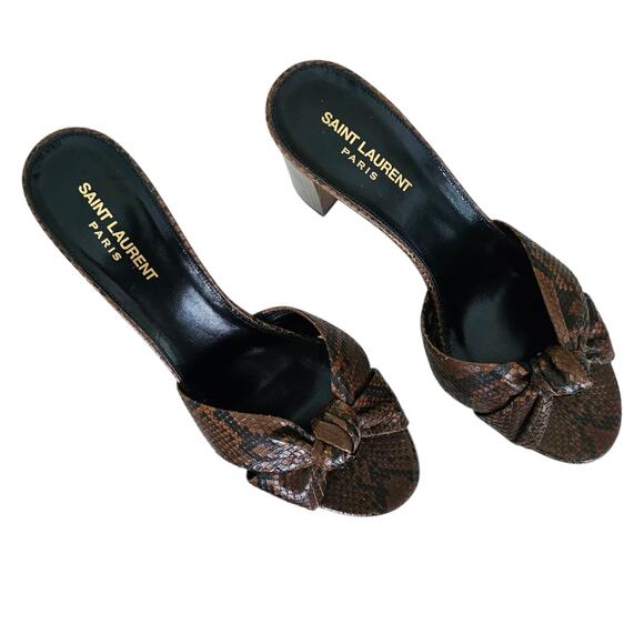 Saint Laurent Bianca Knot Snake Python Heel Sandal Mule Brown Size 41 US 11 - Picture 2 of 12
